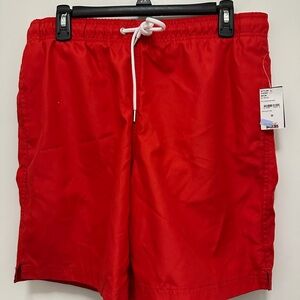 Lands' End Bright Red Men's Swim Trunks with White Drawstring